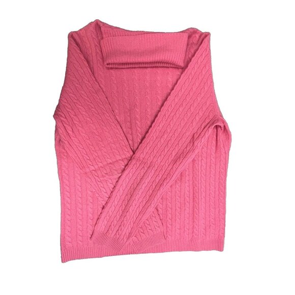 CHARTER CLUB  2 Ply 100% Cashmere Cable Knit Sweater Turtleneck Pink Size Medium - Picture 8 of 14
